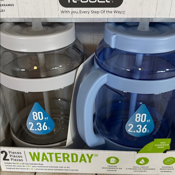 Waterday 2-Piece Set - Blue and White/clear 80 ounce, 2.36 liters water bottles - Picture 2 of 9